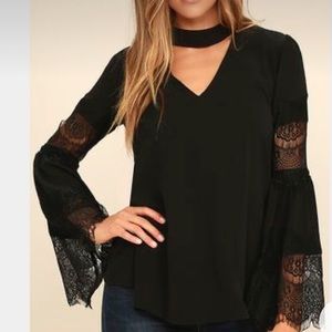 LULUS Black Lace Bell Sleeve Top Size small.